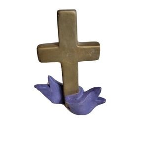 Vintage Figurine Religious Cross Ceramic Ribbon Christian VTG‎ Decor